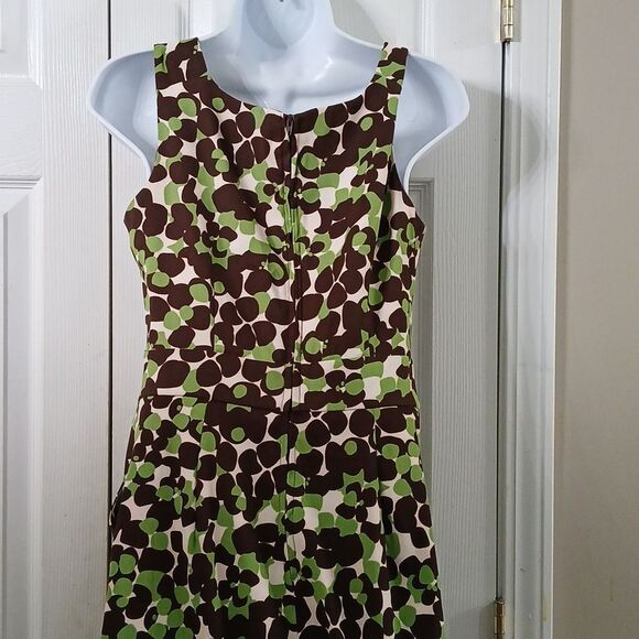 Sangria green brown  cream sleeveless pleated front dress with pockets Sz 6 EUC - Picture 6 of 7